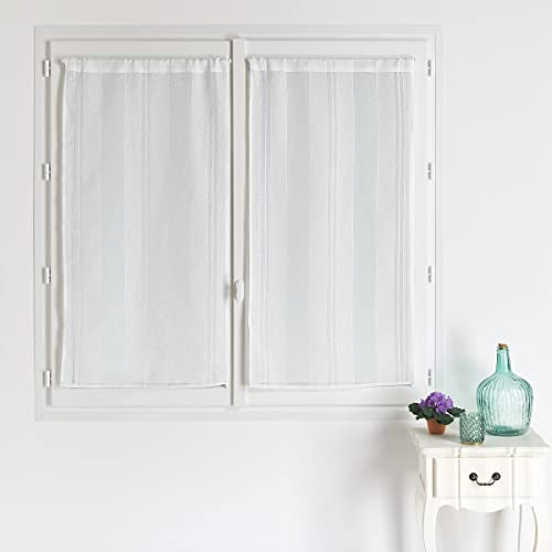 HomeMaison.com Set of 2 Plain Striped Curtains - White Curtain - 45 x 120 cm - Voile Hemmed Rod Pocket - Modern Window Curtain