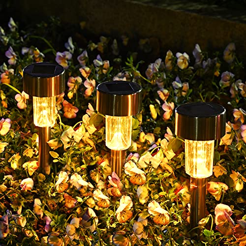 Solpex Solar Lights Outdoor Pathway, 12 Pack Garden LED Lights for Landscape/Patio/Lawn/Yard/Driveway, Warm White, Stainless Steel