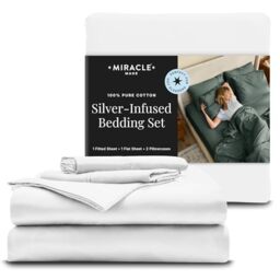 Miracle Made Luxe Cooling Bed Sheets - White, Full - 4 Piece - 300-Thread-Count - Clean & Cool Silver Infused Bed Sheets for Sensitive Skin - Ultra-Breathable Bedding