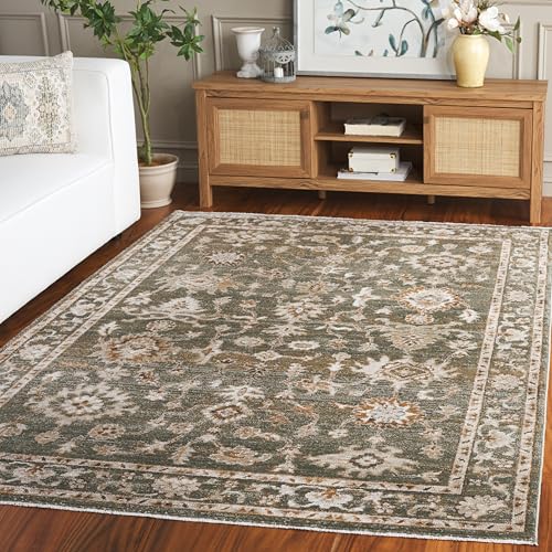 SAFAVIEH Oriental Rug for Living Room, Dining Room, Bedroom - Hazel Collection, Medium Pile, in Green and Ivory, 160 X 229 cm