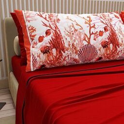 PETTI Artigiani Italiani - Cotton Sheets with Pillowcases in Digital Print, Pizza and a Half Sheet, Complete Bed Set, Red, 100% Made in Italy