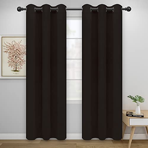 Easy-Going Blackout Curtains for Bedroom, Solid Thermal Insulated Grommet and Noise Reduction Window Drapes, Room Darkening Curtains for Living Room, 2 Panels(42x84 in, Dark Brown)