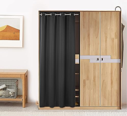 PI Blackout Closet Curtains,Grommet PRICACY DUSTPROOD Closet Door Curtain,Divider Curtain for Bedroom Room/Storage/Interior Room(Black,W42XL80)