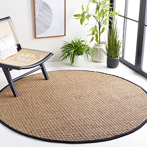 Safavieh Natural Fiber Rug for Living Room, Dining Room, Bedroom - Natural Fiber Collection, Short Pile, in Natural and Black, 91 x 91 cm