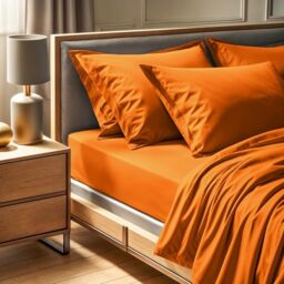 Premium Ranforce Double Fitted Sheet (140 x 190 + 30 cm), 100% Cotton, 155 Thread Count, Orange, Machine Washable at 30°C, Soft & Durable Bedding