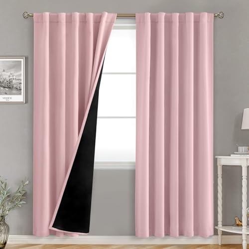 BGment Full Blackout Curtains with Thermal Insulation Liner Curtains 84 Inches Long, Rod Pocket and Back Tab Double Layer Room Darkening Window Curtain for Bedroom(42 x 84 Inch, 2 Panels, Pink)