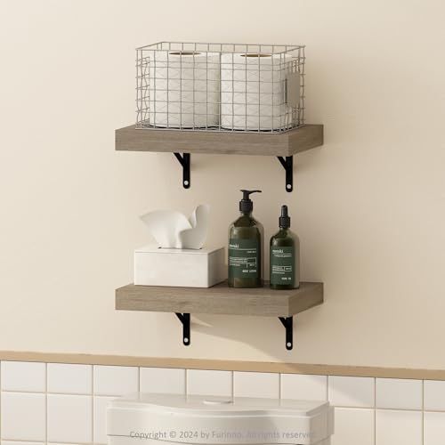 Furinno TANNA Floating Shelves for Wall Set of 2, 38.1cm Bathroom Wall Shelf, Wall Mounted Shelf, for Bathroom Organizers and Storage, Living Room, Natural