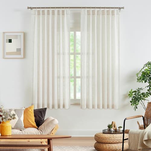 "WEST LAKE Short Bailey Linen Light Filtering Pinch Pleated Window Curtains - Boho RusticTextured Panels 63 Inches Long,Modern Window Treatment for Bedroom Living Room,Back Tabs,42""Wx63""Lx2"