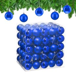 Relaxdays Christmas Baubles, Set of 100, Festive Tree Ornaments, D: 6 cm, Holiday Decorations, Shiny & Matte, Blue