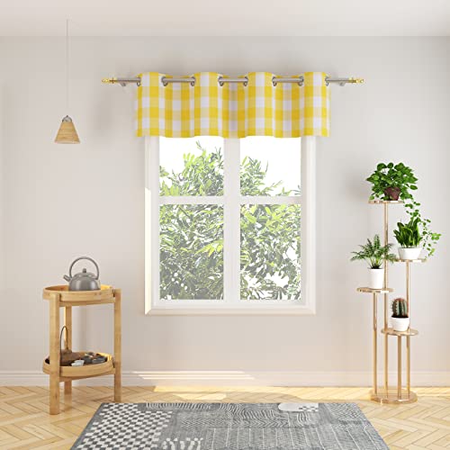 Natus Weaver Valance 18 inch Buffalo Check Curtain Valance Gingham Plaid Living Room Window Curtain Panels Bedroom Checker Drapes Grommet Top Window Treatment 1 Panel Yellow and White