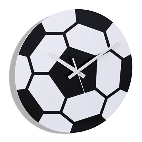 Relaxdays Wall Clock, Football Decor, Battery Powered, Office, Analogue, Second Hand, Room, Diameter 30cm, Black/White, 30 x 4 cm