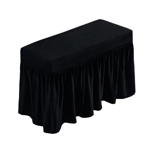 NICEEC Spandex Piano Bench Seat Cover Ottoman Cover Rectangular with Skirt - Removable Stool Slipcover,Ottoman Slipcover,Machine Washable,Duet Piano Bench Seat Cushion Protector,Black