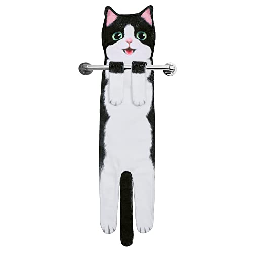 MewMix Cat Hand Towels Kitchen Bathroom - Cute Cat Decor Gadgets - Hanging Soft Absorbent Hand Face Towel - Funny Birthday Housewarming Holiday Unique Gifts All Women Mom Cat Lovers - Blackwhite