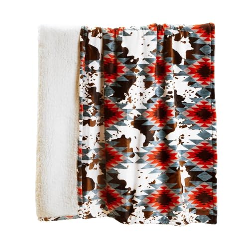 "Carstens, INC. Wrangler Ultra Premium Super Soft Plush Sherpa Fleece Oversized Throw Blanket 54"" x 68"", Southwestern Cowhide"
