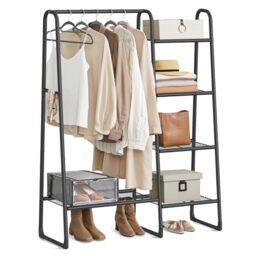 SONGMICS Clothes Rail, Freestanding Clothes Rack, 5 Storage Shelves - Tidy Rail, Metal Frame, 40 x 101.7 x 153.3 cm, Bedroom, Living Room, Hallway, Matte Black, PATAYE Collection HSR138B01