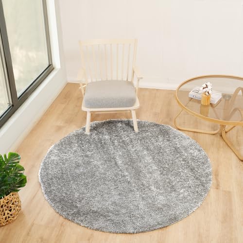 Livabliss Shaggy Rug Shaggy Rug - Modern Berber Rug Living Room 120x120 cm, Soft Shaggy Rugs for Bedroom - Neutral Boho Fluffy Rug, Easy Care Plush Thick Pile - Round Rug, Dark Grey Rug