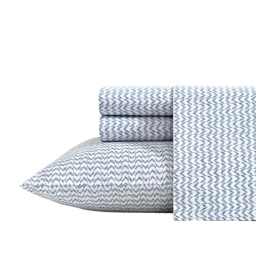 Nautica - Sheets, Cotton Percale Bedding Set with Matching Pillowcases, Crisp & Cool, Deep Pocket (Ikat Wave Blue, Queen)