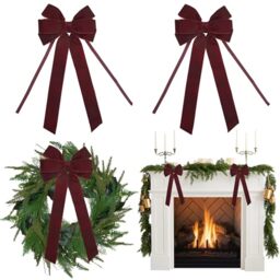 "AIMUDI Burgundy Velvet Bows - 6.5"" x 15"" Christmas Bows for Gift Wrapping, Tree, Wreath, Garland, Staircase, Home Decorations - 2 PCs"