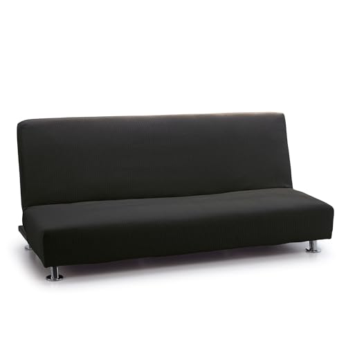 FAVERTI?? Click Clack Sofa Bed Cover 63-200cm - Black - Reale - Jacquard Soft Touch 3 Seater Sofa Bed, 4 Fastening Straps, Width 15-200 cm, Made in Spain