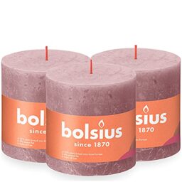 Bolsius Rustic Pillar Candle XXL - Old Pink - Pack of 3 - Long Burning Time of 62 Hours - Decoration - Unscented - Includes Natural Vegan Wax - No Palm Oil - 10 x 10 cm