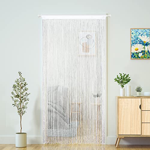 YaoYue Doorway String Curtain, Boho Hippie Hanging Patio Tassels Screen Decor for Bedroom, Wall, Window, Closet, Kitchen, Living Room, Fringe Divider Panel (39??110in/100??280cm, White)