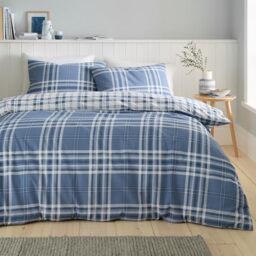 Catherine Lansfield Kelso Check Reversible King Duvet Cover Set with Pillowcases Blue