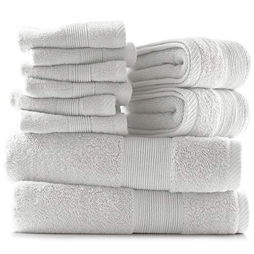 Hearth & Harbor 100% Ring Spun Cotton Bath Towels for bathroom - Luxury Bathroom Towels - Soft & Highly Absorbent Bath Towels Set, 10 Piece Set (2 Bath Towels, 2 Hand Towels, 6 Washcloths) - White