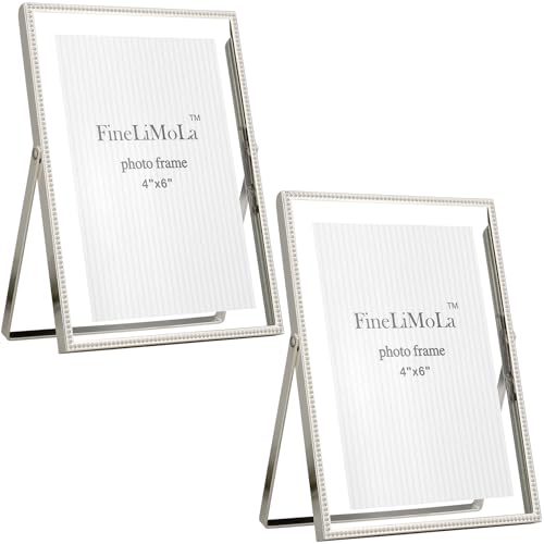 Silver 5x7'' Floating Frame 2Pack For Picture Sizes 3.5x5'', 4x6'', Beaded Thin Metal Edge Frames 5x7'' Silver, Adjustable Tabletop/Shelf Photo Frame, Classy Wedding Gift Frame for Home,Office Decor