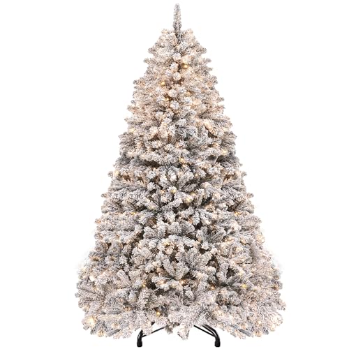 YITAHOME 182cm Artificial Christmas Tree with Snow & 250 Warm White LED Lights, 880 Tips, Realistic Pine with Easy Fold & Metal Stand, Quick Assembly for Home or Business, 182cm H x 95cm W