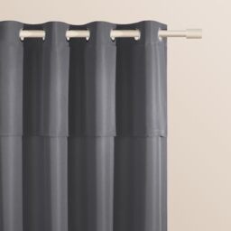 ROOM99 Curtain with Silver Eyelets Mia 140 x 280 cm Width x Height Sliding Curtains Modern Curtain Living Room Bedroom Dark Grey Pack of 1