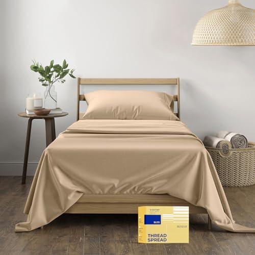 THREAD SPREAD Twin XL Sheet Set - 3 Piece Set Egyptian Cotton Quality Sheets & Pillowcases - Hotel Luxury Bed Sheets for Kids & Adults in Taupe Color - Deep Pocket - Soft Breathable & Cooling Sheets