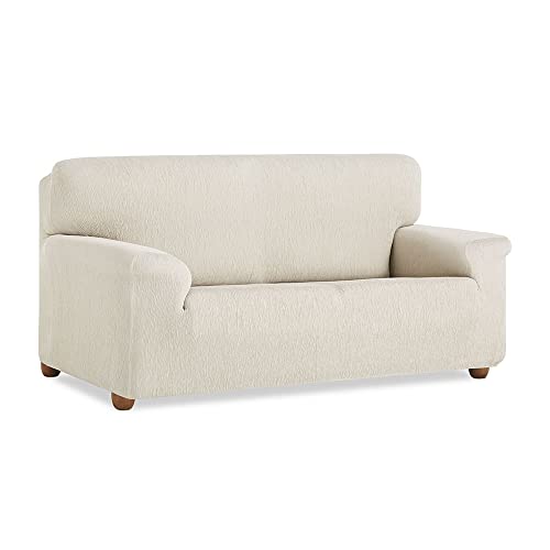 MAXIFUNDAS Vega 2 Seater Sofa Cover - Elastic Sofa Cover Ivory - Non Slip Jacquard Fabric Couch Cover - Extra Soft Couch Cover with Back Bands