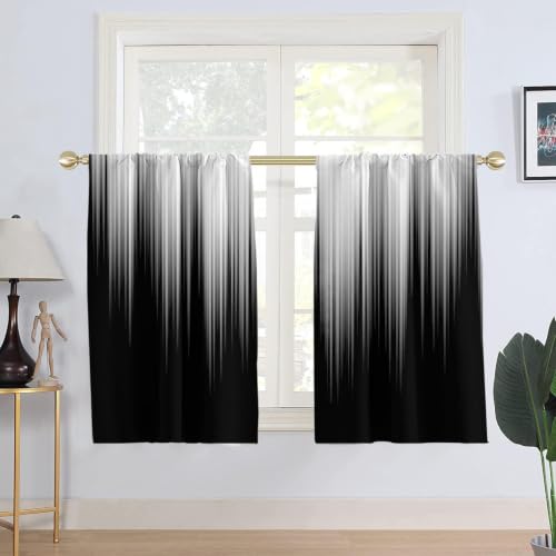 "AAtter Black and Grey Window Curtains for Kitchen White Silver Ombre Mens Abstract Gothic Trendy Small Short Home Living Room Bedroom Bathroom Drapes Treatment Fabric 1 Pair, 27.5"" W x 45"" L, Modern"