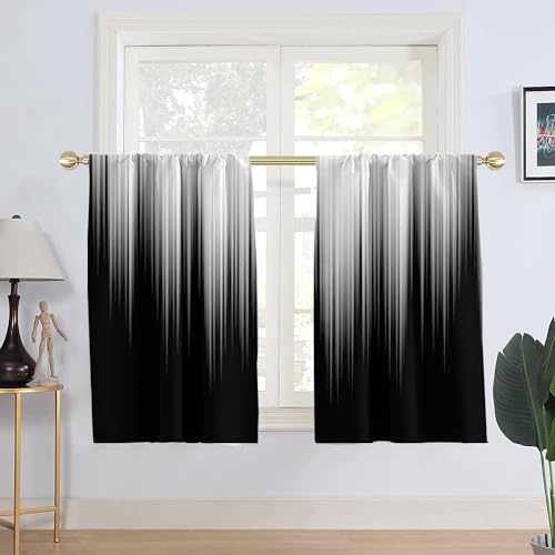 "AAtter Black and Grey Window Curtains for Kitchen White Silver Ombre Mens Abstract Gothic Trendy Small Short Home Living Room Bedroom Bathroom Drapes Treatment Fabric 1 Pair, 27.5"" W x 45"" L, Modern"
