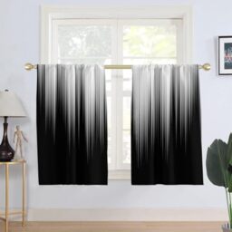 "AAtter Black and Grey Window Curtains for Kitchen White Silver Ombre Mens Abstract Gothic Trendy Small Short Home Living Room Bedroom Bathroom Drapes Treatment Fabric 1 Pair, 27.5"" W x 45"" L, Modern"