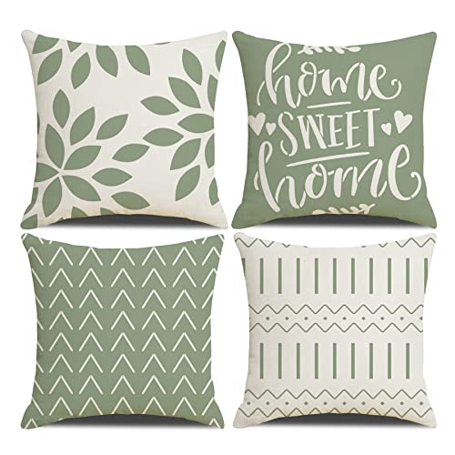 Homefeelzydys Cushion Covers,Cushion Covers 45 x 45 set of 4 New Green Square Throw Pillow Case cushion covers 18x18 4Pack For Outdoor Patio Garden Blench Living Room Sofa Farmhouse Decor