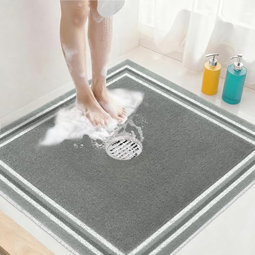 Square Shower Mat Non Slip: 27x27 Inch Extra Large Shower Mats for Inside Shower, Anti Slip Shower Floor Mat, Loofah Shower Stall Mats for Elderly, Non Slip Shower Mat with Drain Hole in Middle