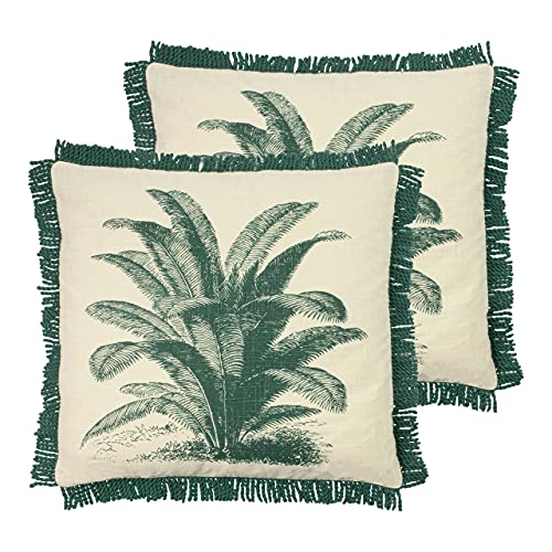 Paoletti Ecuador Polyester Filled Cushions (Twin Pack), Cotton, Natural/Emerald