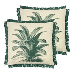 Paoletti Ecuador Polyester Filled Cushions (Twin Pack), Cotton, Natural/Emerald
