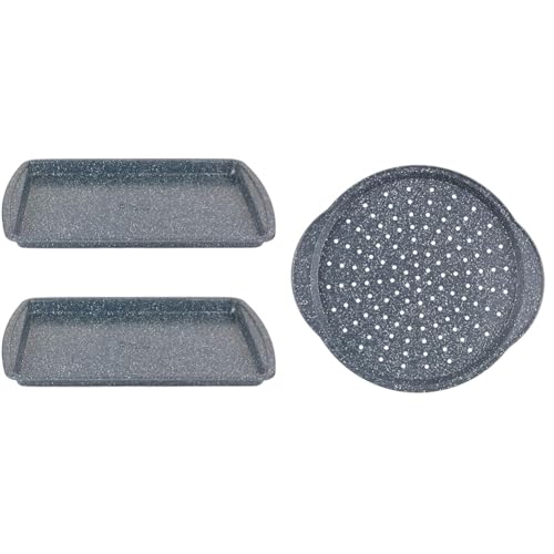 Russell Hobbs COMBO-5445 Baking Tray Set of 2 ??? 38 cm Non-Stick Flat Sheet for Oven up to 220??C & RH01003EU Nightfall Stone 37 cm Pizza Pan - Round Non-Stick Baking Tray