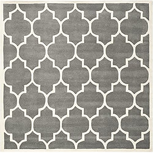 Safavieh Contemporary Indoor Hand Tufted Square Area Rug, Chatham Collection, CHT733, in Dark Grey / Ivory, 152 X 152 cm for Living Room, Bedroom or Any Indoor Space