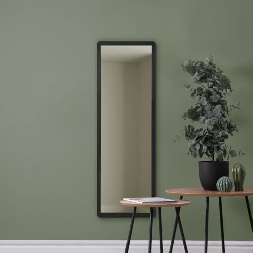 "MirrorOutlet The Naturalis - Solid Black Oak Rounded Corners Modern Leaner Wall Mirror 47"" X 15.7"" (120CM X 40CM) 48m deep frame Premium Mirror Glass with Black Backing. Scandinavian Inspired!"