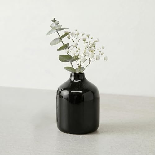 Sunddo Ceramic Flower Vase for Pampas Grass - 4 Inch Small Black Vase for Centerpieces, Bottle Modern Decorative Vases Home Decor, Bathroom, Window Sill, Nightstand, Desk Decor