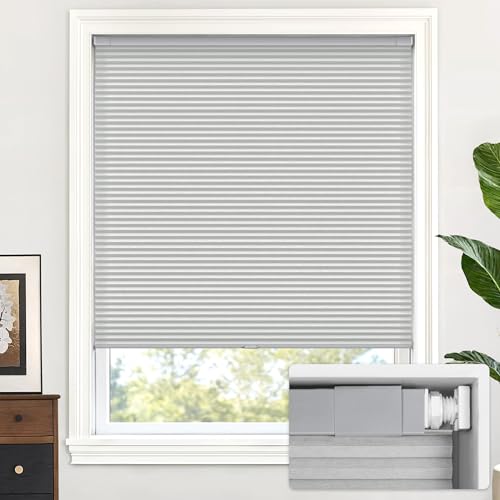 LazBlinds Window Shade, Cordless, Cellular, for Windows, No Tools, No Drilling, Light-Transmitting Honeycomb Pleated Blind for Window Size Approx. W29.5 X H48 inches, Light Grey