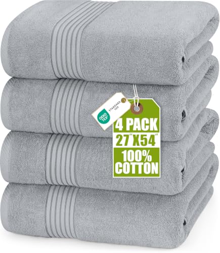 Utopia Towels 4 Piece Luxury Bath Towels Set, (27 x 54 Inches) 100% Ring Spun Cotton 600GSM, Lightweight and Highly Absorbent Quick Drying Towels for Bathroom, Gym, Spa, and Hotel (Cool Grey)