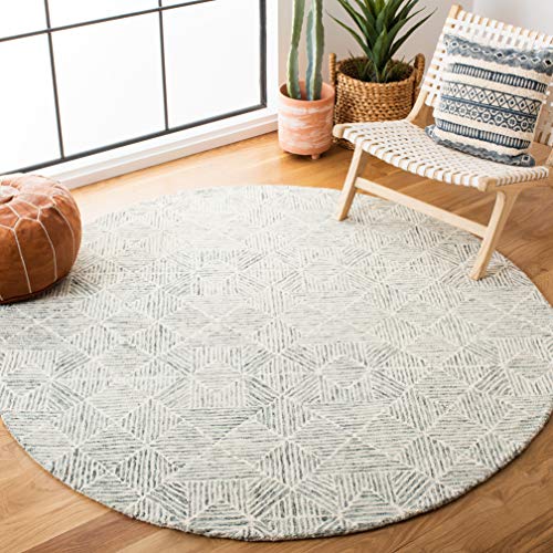 Safavieh Contemporary Rug for Living Room, Dining Room, Bedroom - Abstract Collection, Short Pile, in Ivory and Green, 122 X 122 cm