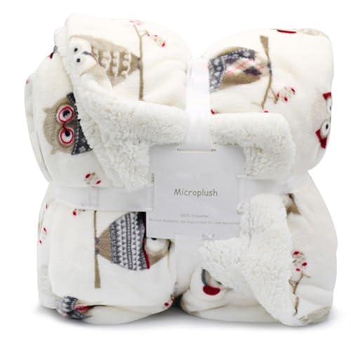 Ukeler Flannel Sherpa Throw 50'' x 70''- Owl Printed Soft Plush Flannel Blanket Throws for Bed/Couch/Sofa/Office/Camping