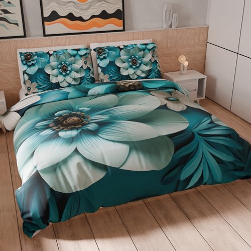 PETTI Artigiani Italiani - Single Duvet Cover Set 135 x 200 cm (1 Pillowcase 80 x 80 cm Included), Microfibre Duvet Cover Set with Digital Floral Print 05 21 - Made in Italy