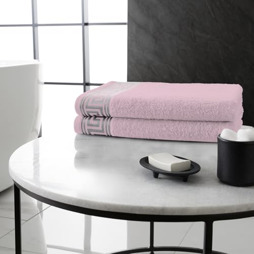 GC GAVENO CAVAILIA Greek Bath Sheet Towel Set - 2 Piece Egyptian Cotton Towels - Quick Dry Large Bath Towel (80 x 140 cm) - 500 GSM Towel For Bathroom (80 x 140 cm) - Blush Pink
