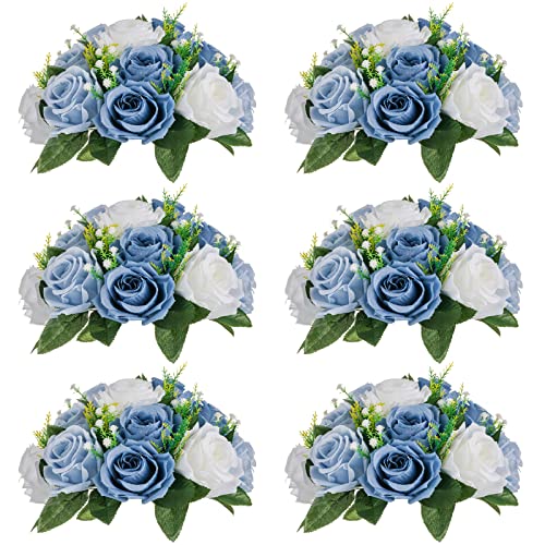 Sziqiqi Blue Flowers Artificial for Decoration Silk Kissing Balls for Wedding - Artificial Flower Ball Center Pieces Decoration for Table Floral Arrangement